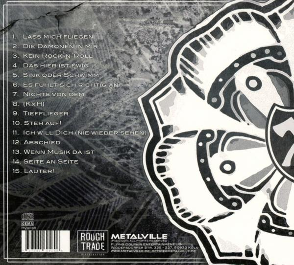 Rückseite eines Musikalbums. Enthält eine Titelliste mit Songtiteln.