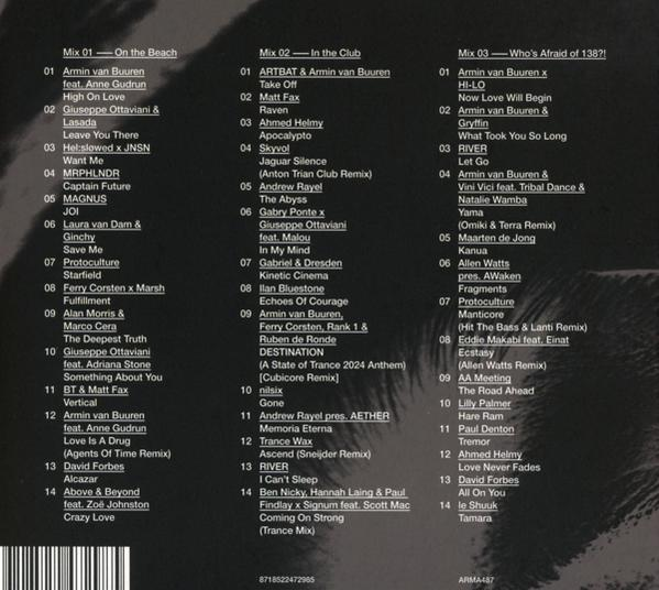 Rückseite einer CD mit Titelliste und Namen, verschiedene Künstler und ein weißer Hintergrund.