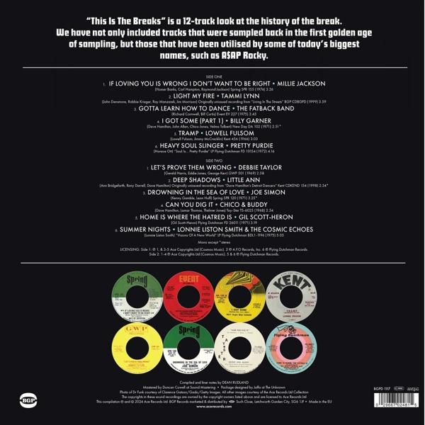 Albumcover mit Text und Schallplattenetiketten, mit verschiedenen Songtiteln und Künstlernamen.
