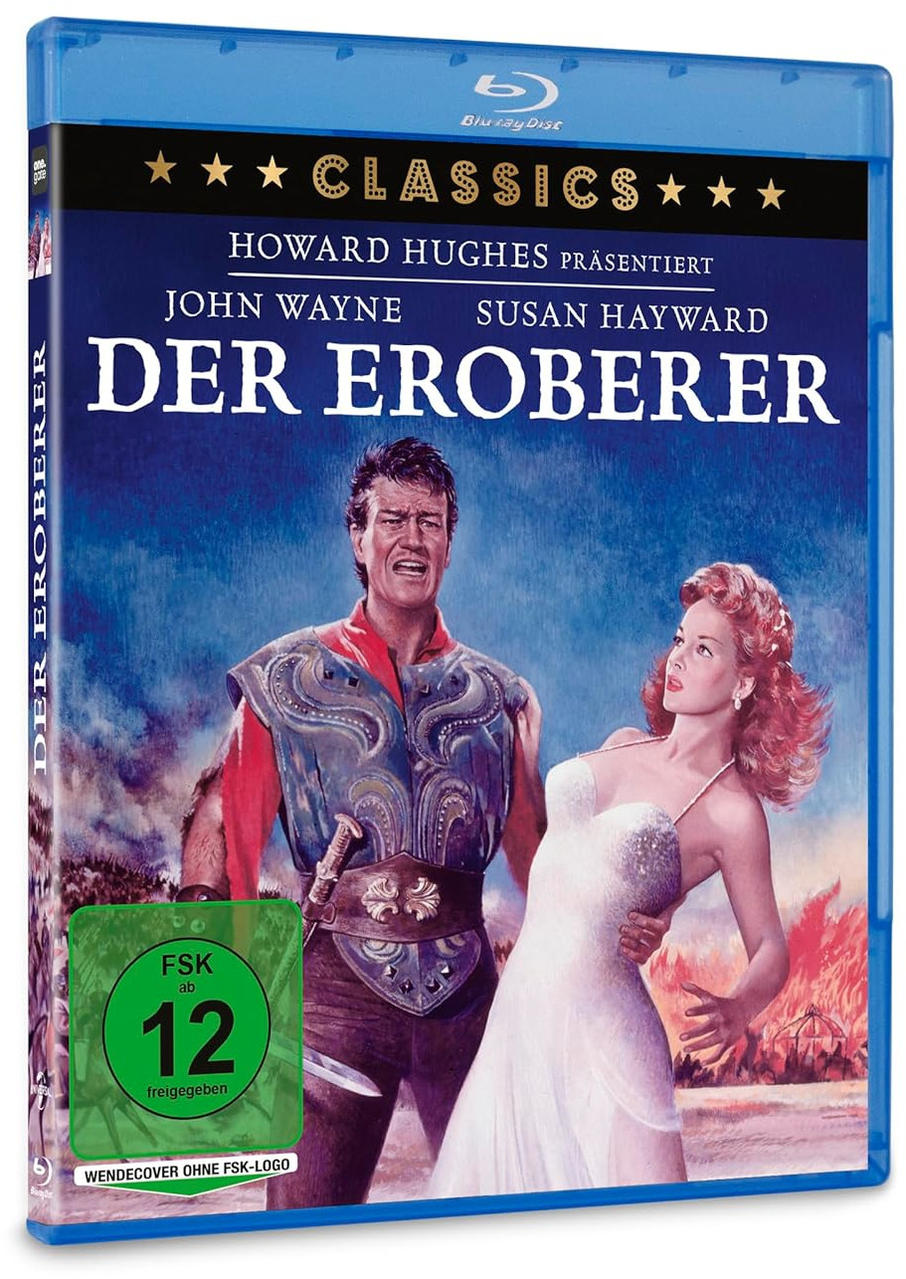 Blu-ray-Cover von 'Der Eroberer'. John Wayne und Susan Hayward sind im Filmplakat.