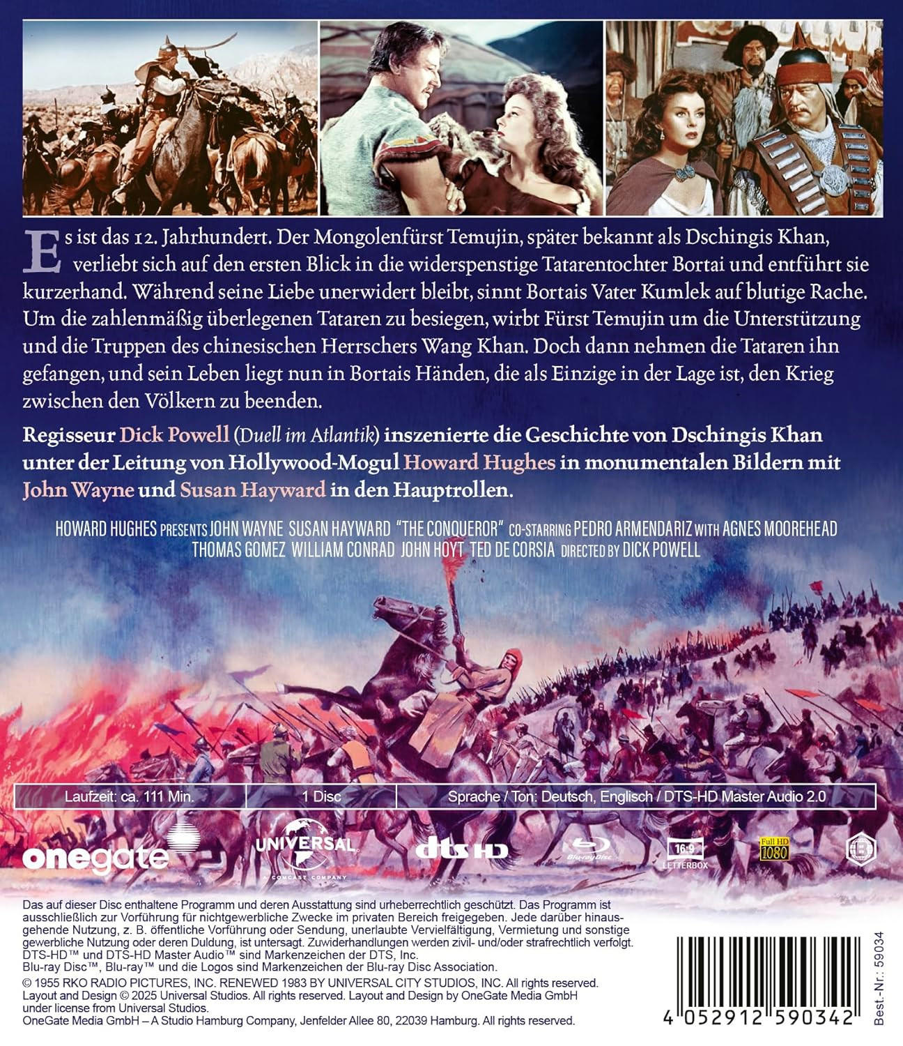 Filmposter mit Mann und Frau und eine Menge Leute auf Pferden.