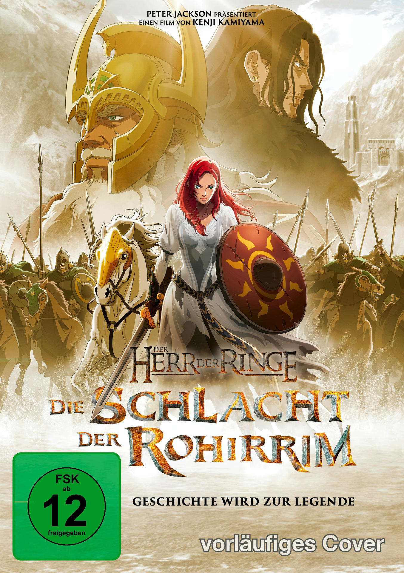 Filmplakat: 'Der Herr der Ringe: Die Schlacht der Rohirrim'. Illustration einer Kriegsszene.