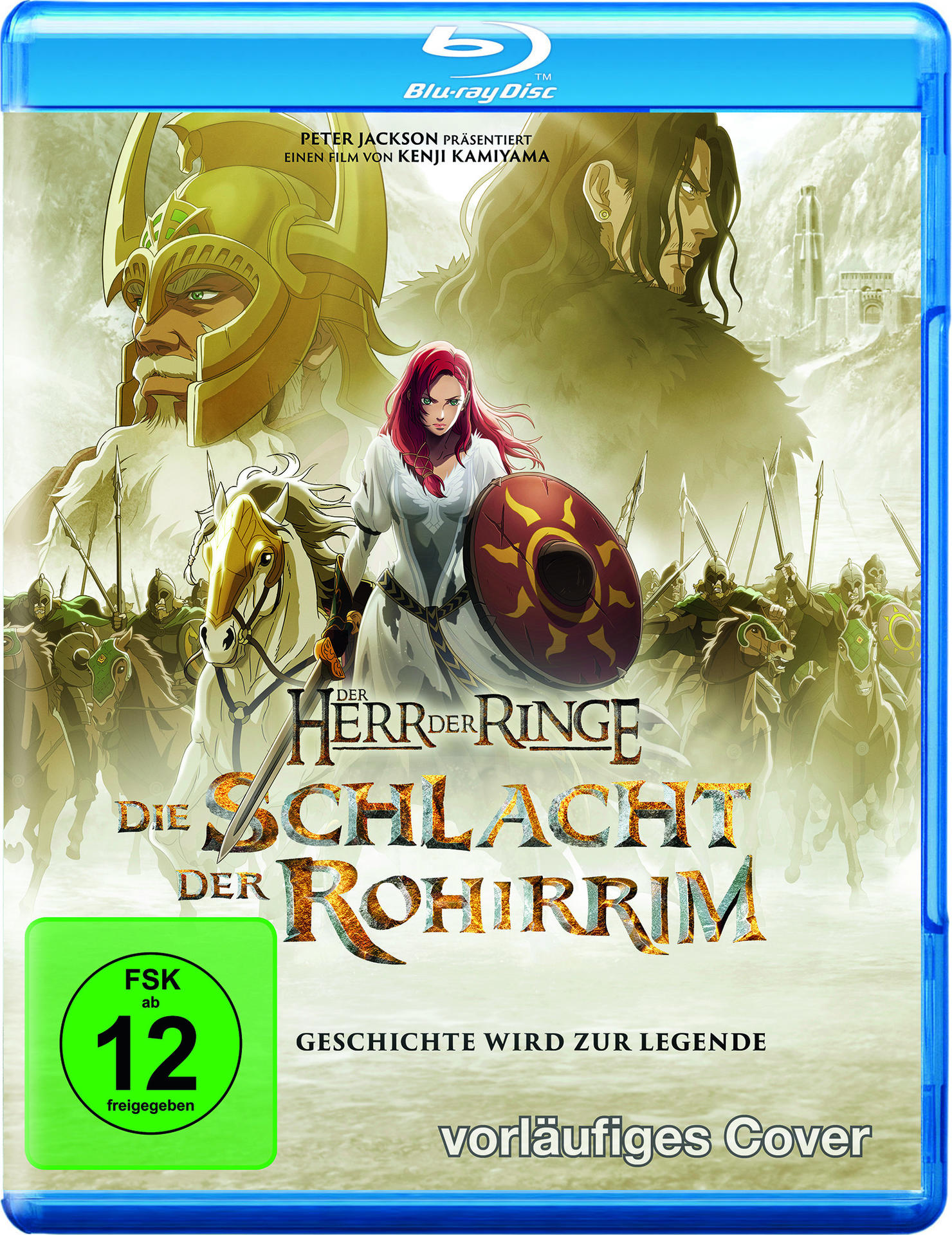 Blu-ray-Disc-Hülle für 'Der Herr der Ringe: The War of the Rohirrim', Animationsfilm, grüne Bewertung.