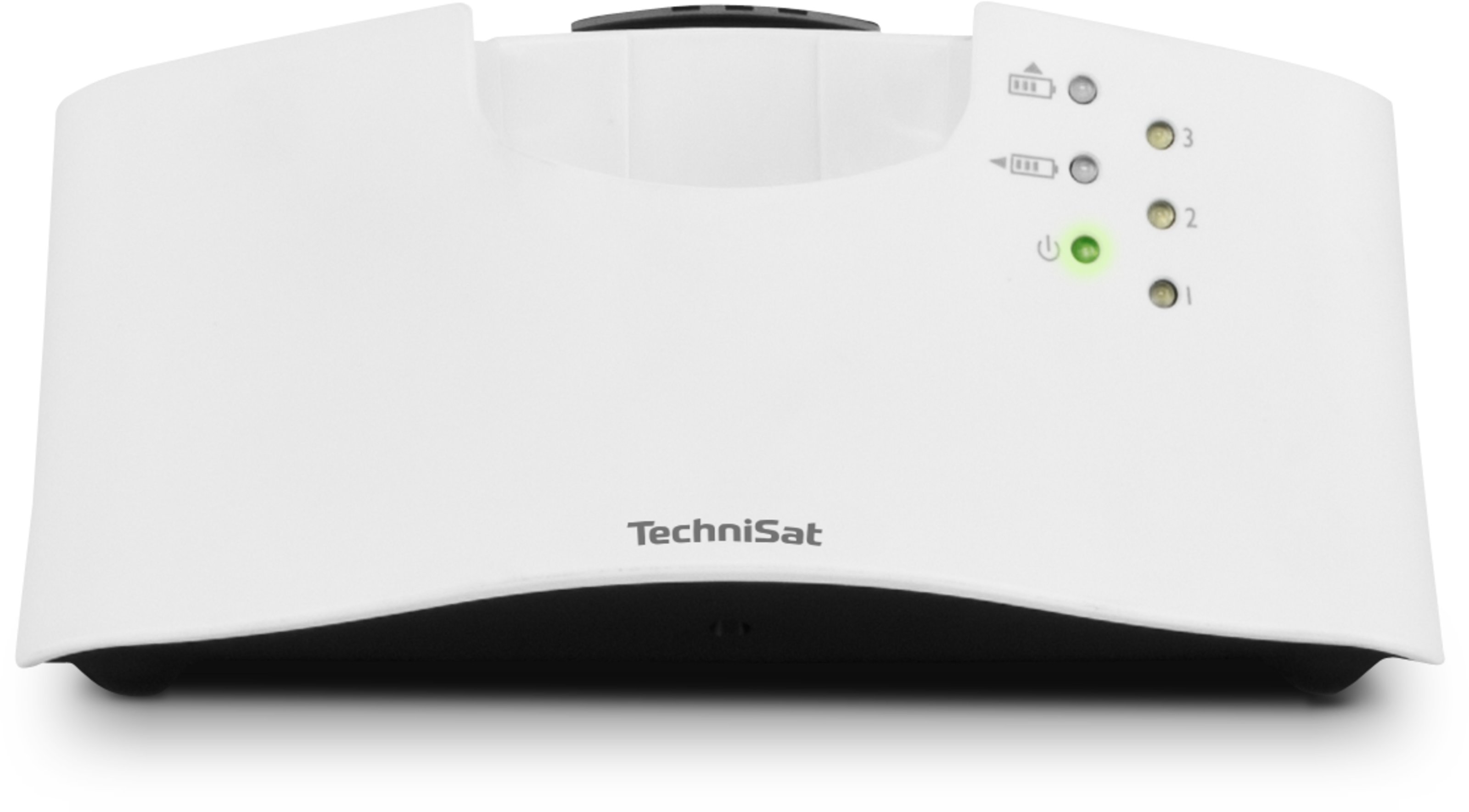 Ein weißes Gerät mit Anzeigen und dem TechniSat-Logo auf der Vorderseite.