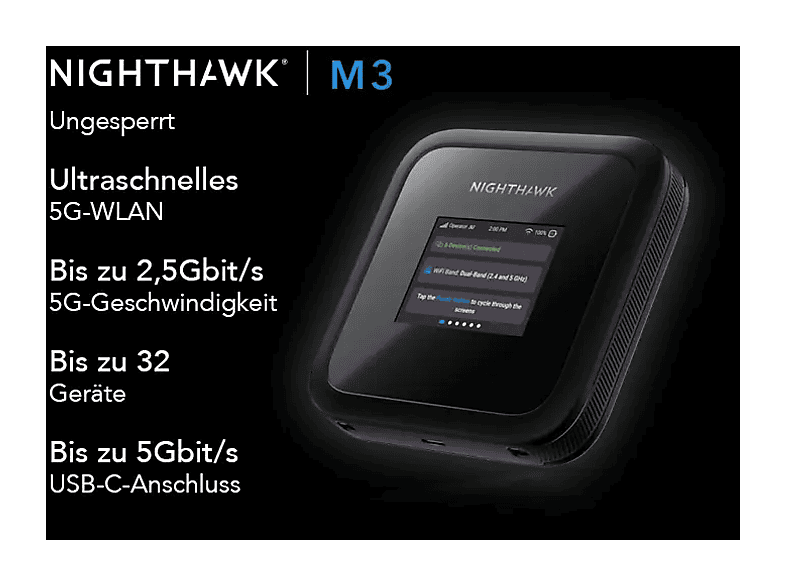 NETGEAR MH3150-100EUS Nighthawk M3 mobiler Router, 5 G, bis zu 2.5 Gbit/s, schwarz — Foto 4 von 5