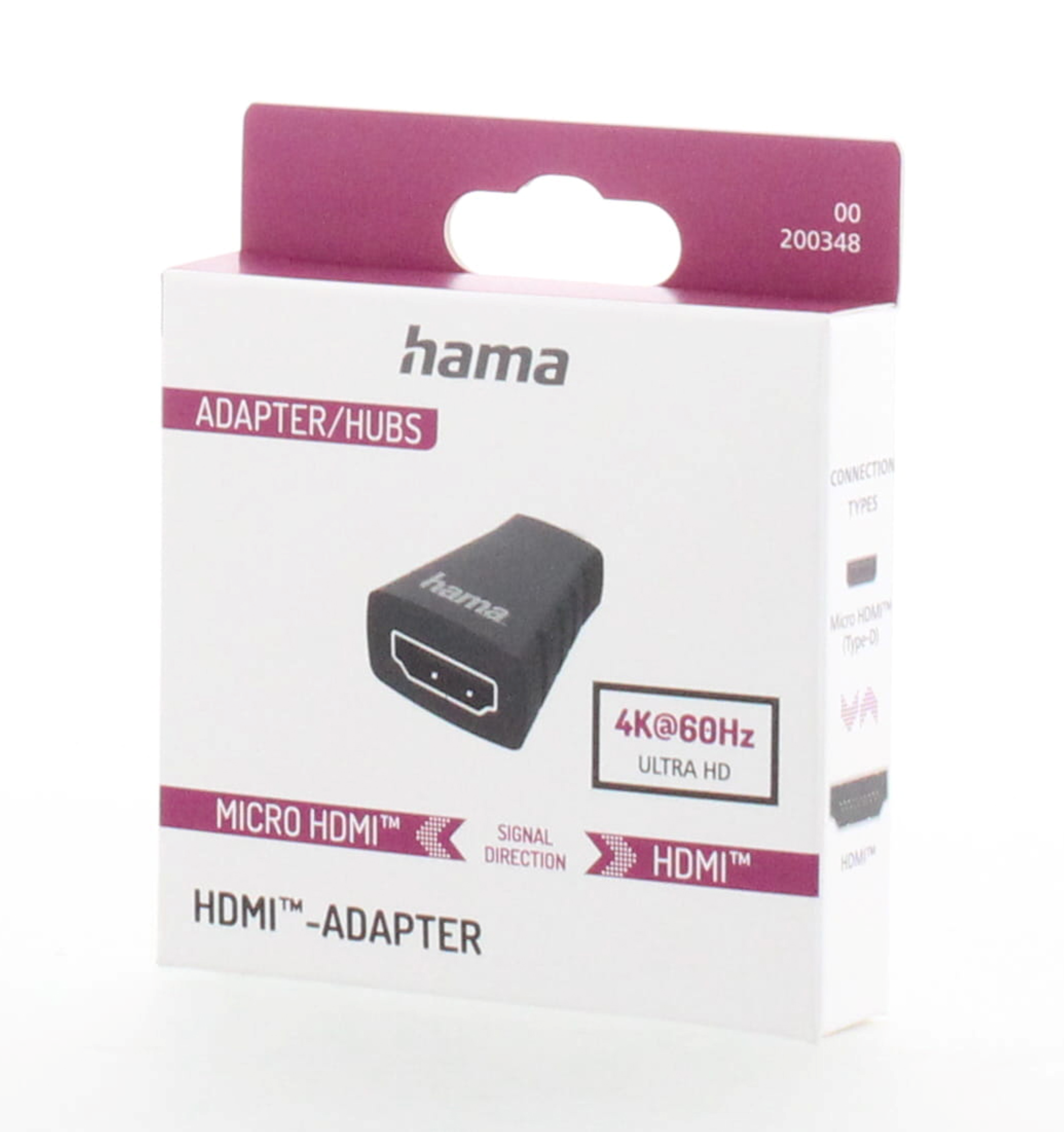Metinli beyaz ve siyah bir Hama HDMI adaptör kutusu.