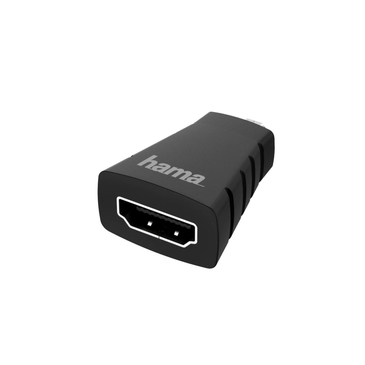 Siyah HDMI adaptörü siyah arka plan üzerinde, basit ve temiz ürün çekimi.