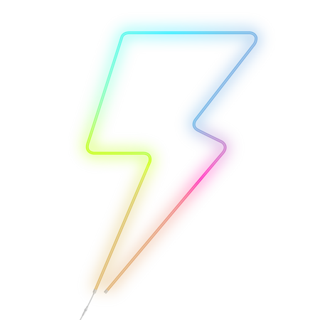 Neon-Regenbogen-Blitz auf schwarzem Hintergrund. Der Blitz hat einen Regenbogenverlauf.