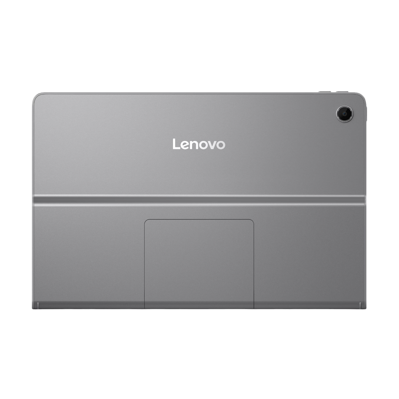 Lenovo Tablet, Draufsicht, silberfarben. Kamera und Logo sind sichtbar.