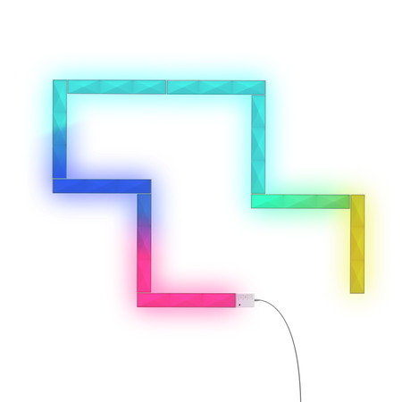 Abstraktes, farbenfrohes Pfaddesign mit Farbverläufen. Ein Kabel ist mit der unteren rechten Ecke verbunden.