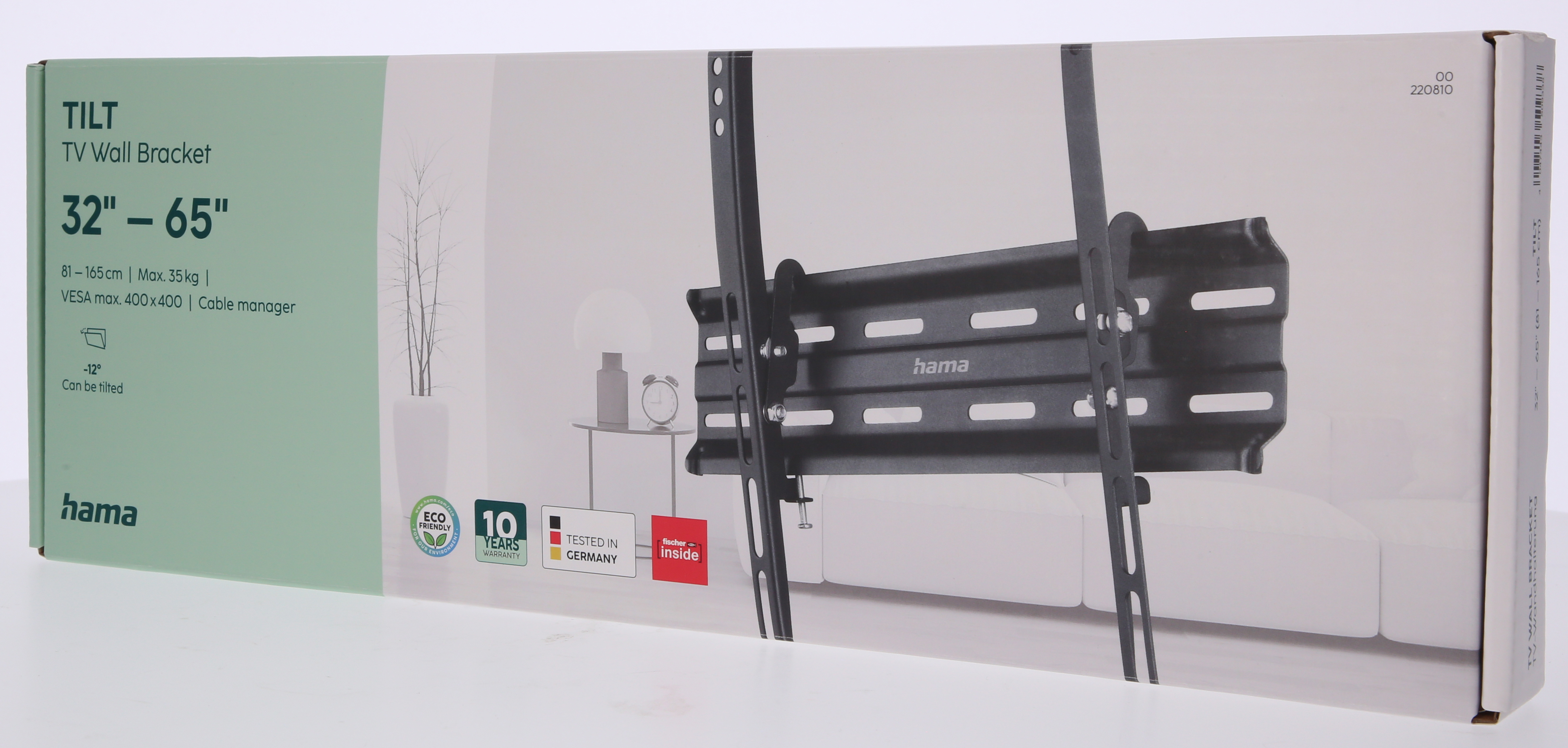 Pudełko z napisem 'TILT TV Wall Bracket'. Zawiera markę 'hama'.