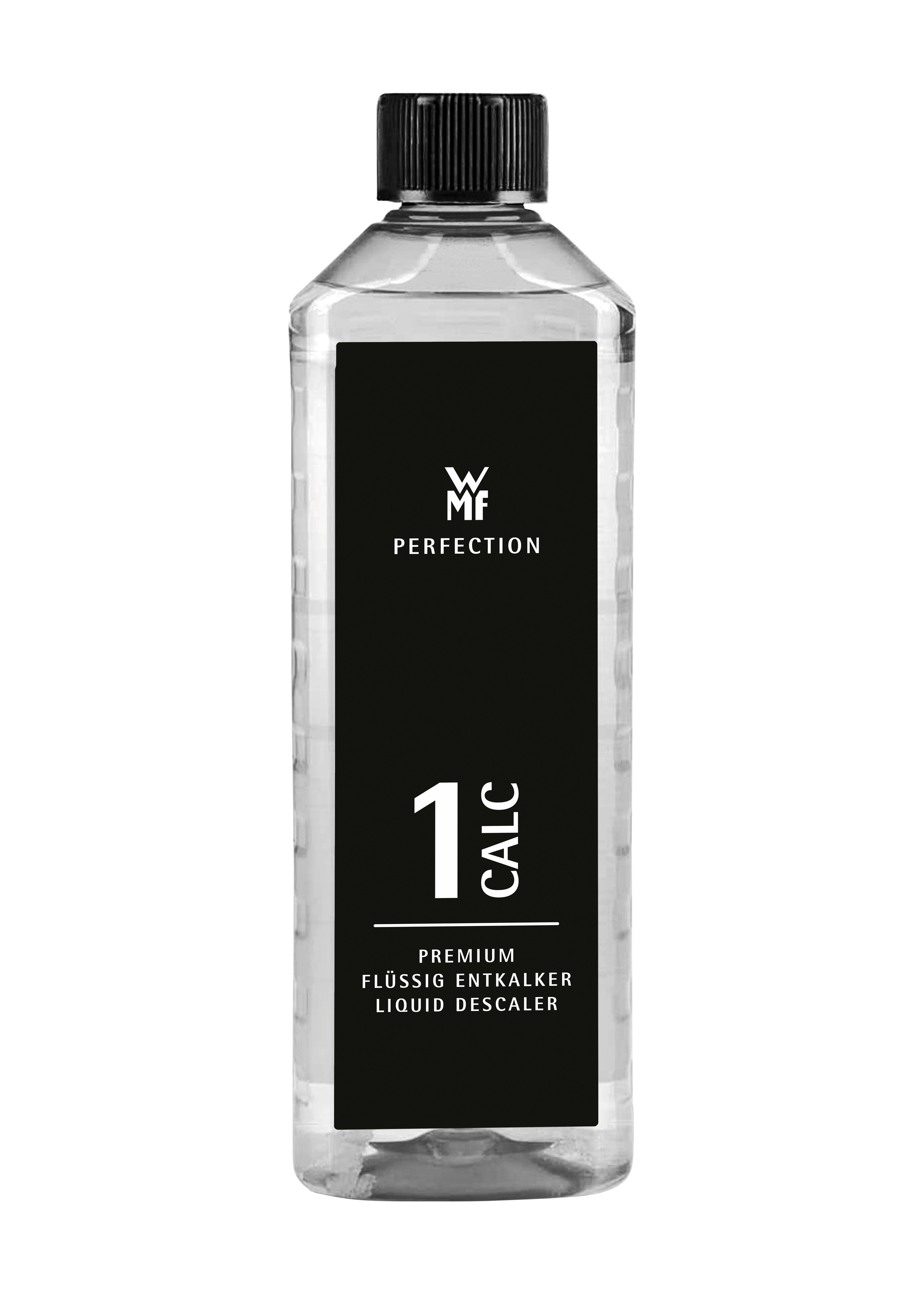 Eine transparente Flasche WMF Perfection Flüssig-Entkalker.