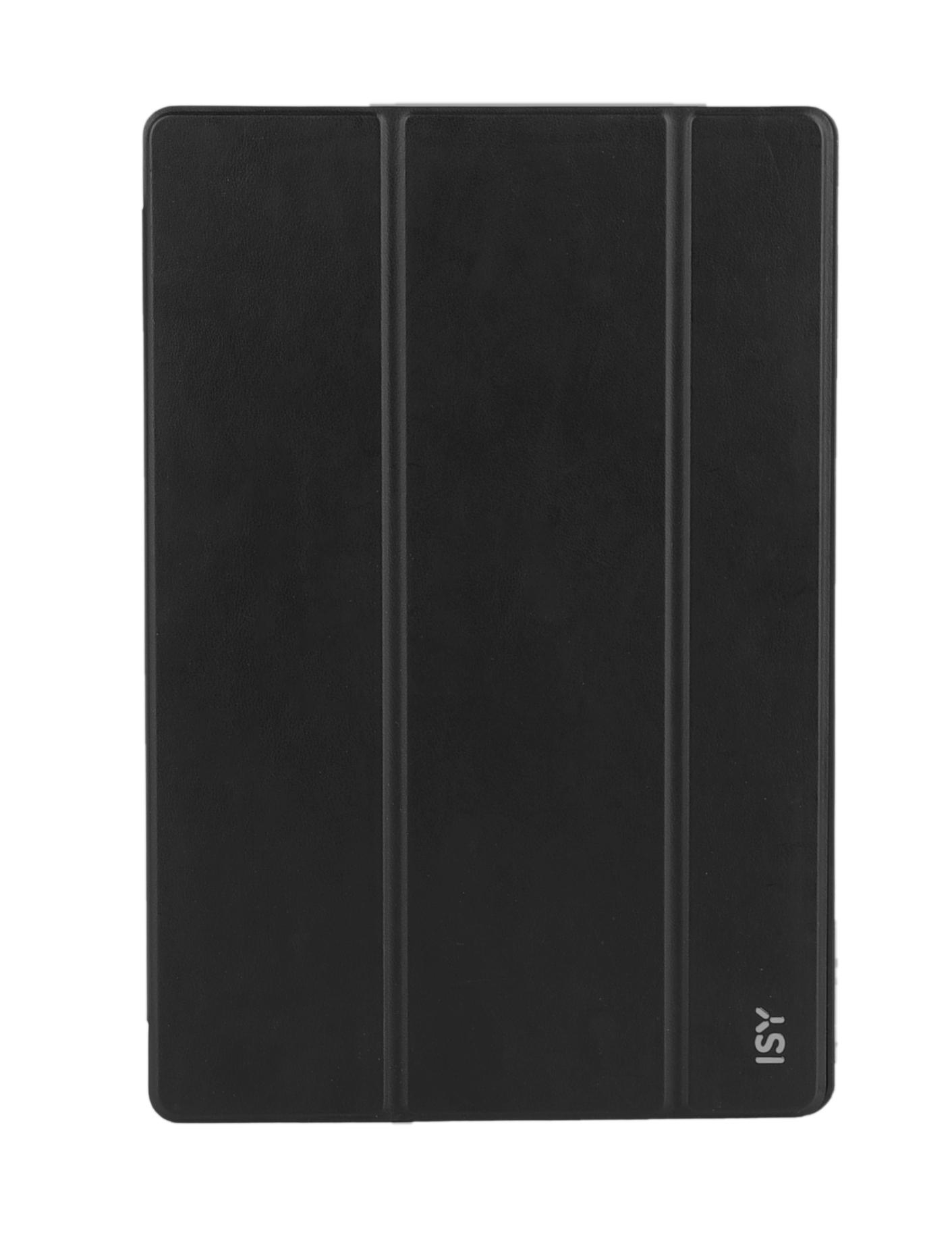 Schwarze Tablethülle geschlossen. Die Oberfläche hat drei vertikale Linien.