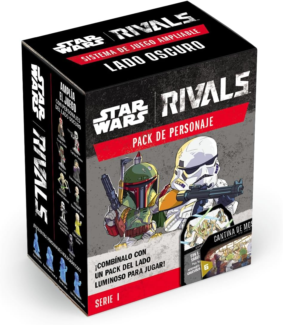 Una caja del juego Star Wars Rivals. La caja presenta personajes del lado oscuro.