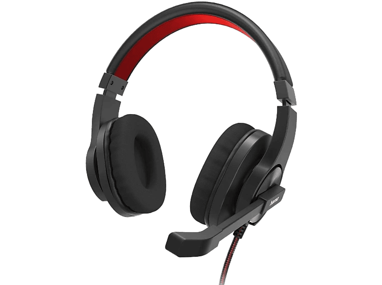 Auriculares - Hama 00139937, Circumaurales, Micrófono, Cable, Negro/Rojo