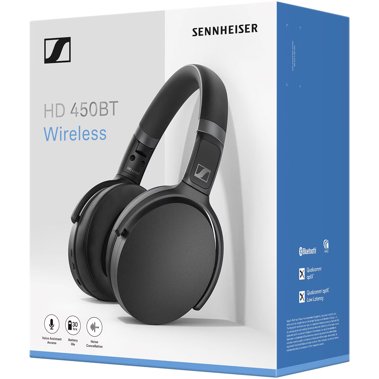 Fekete Sennheiser fejhallgató egy dobozban.