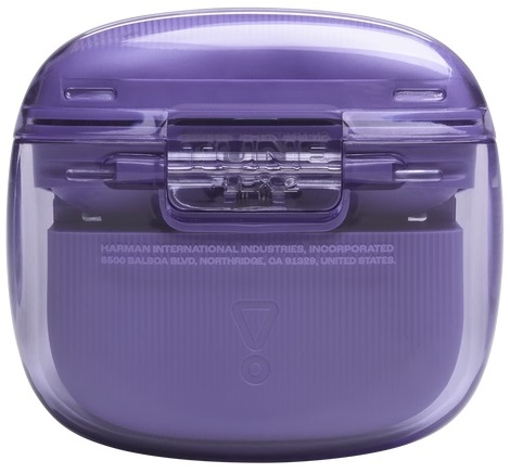 Dwa czarne słuchawki na czarnym tle. Każdy ma logo JBL.