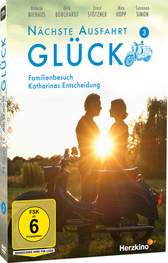 DVD-Cover des deutschen Films 'Nächste Ausfahrt Glück 3'. Ein Paar steht als Silhouette da.