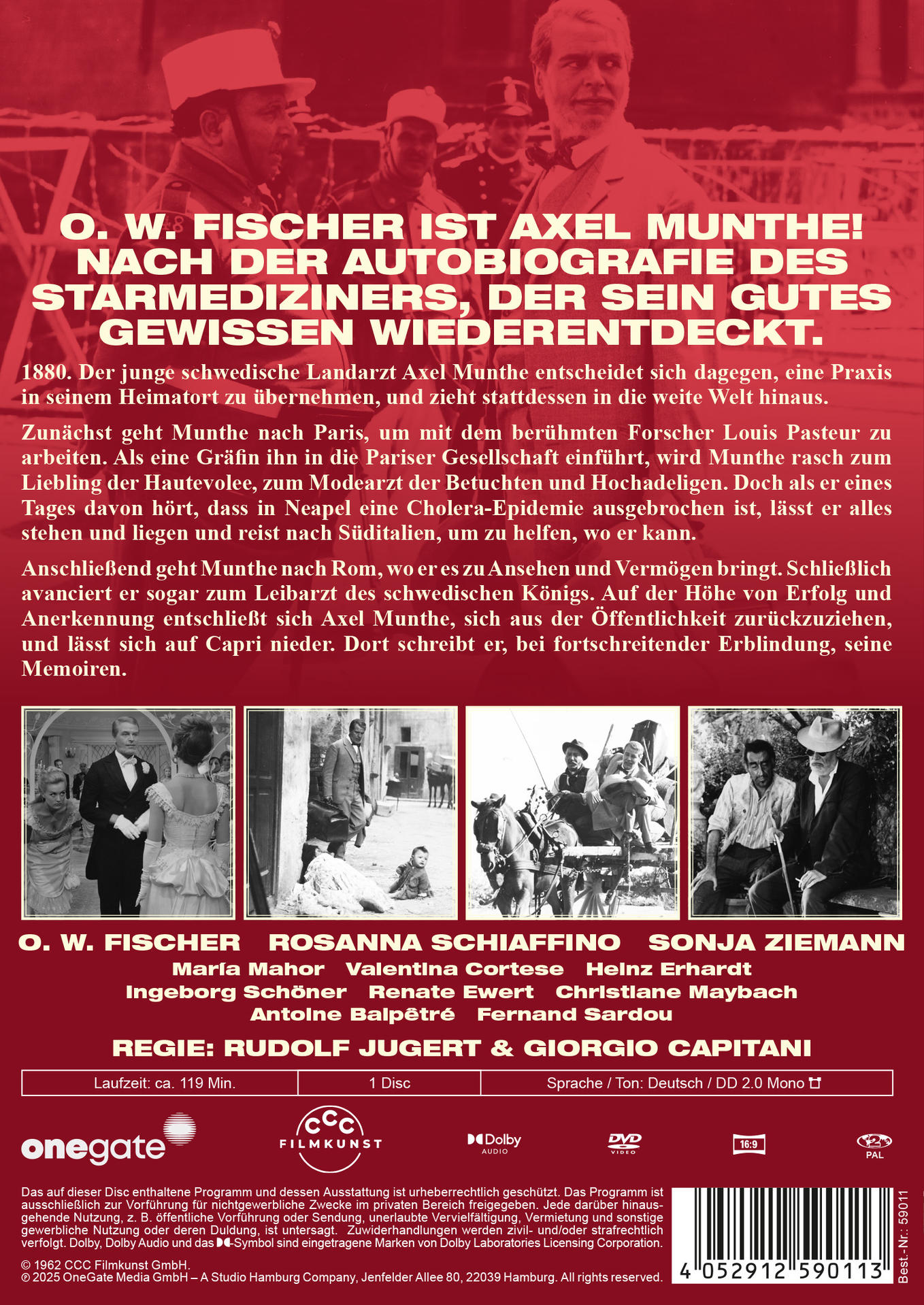 Filmposter mit Text auf der Rückseite, mit einer Personengruppe.