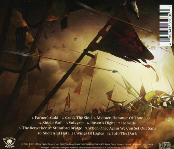 Rückseite des Albums mit einer Kampfszene, Pfeilen und Fahnen. Text enthält Songtitel.
