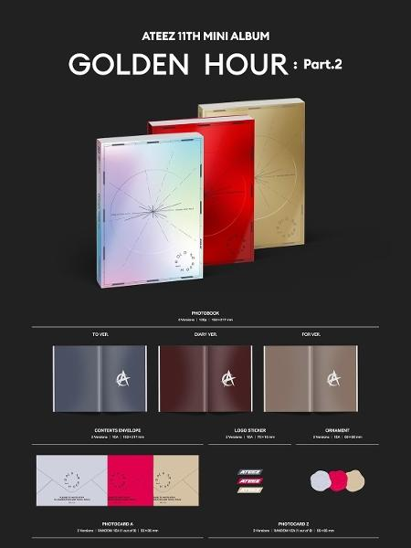 ATEEZ 11. Mini-Album Golden Hour: Part.2 Albumcover mit verschiedenen Versionen.