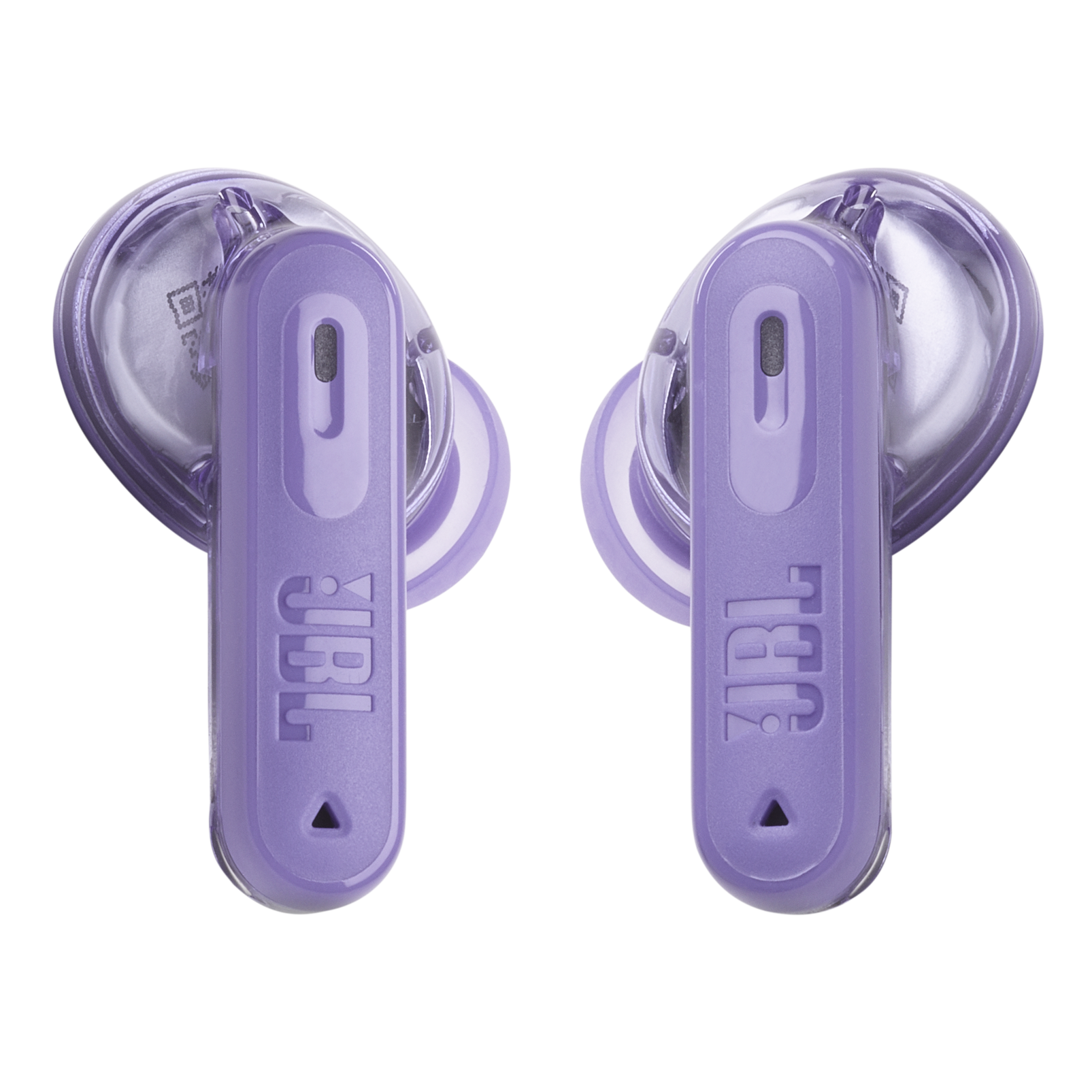 İki mor JBL kulaklık, yan görünüm. JBL logosu her kulaklıkta görünür.