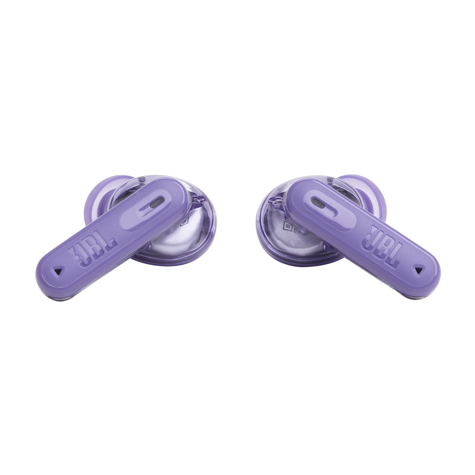 İki mor JBL kulaklık, açılı üstten görünüm. JBL logosu her kulaklıkta görünür.