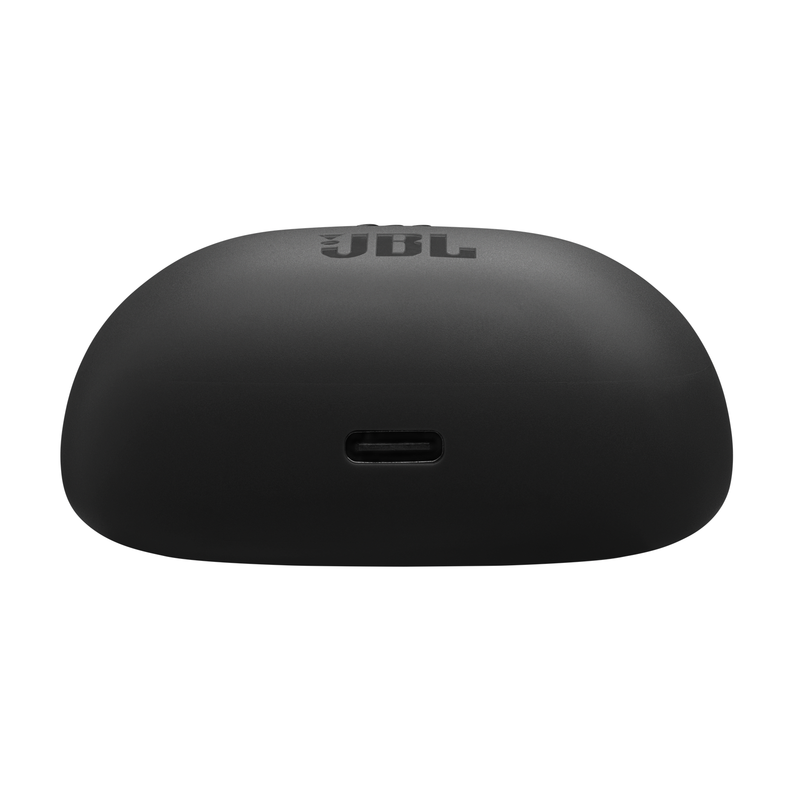 Siyah JBL kulaklık şarj kutusu. Bir USB-C bağlantı noktasına sahip.