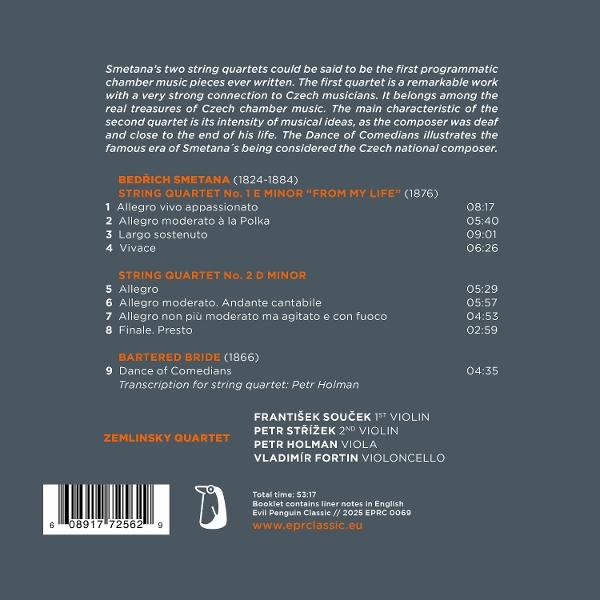 CD-Booklet mit Streichquartetten. Schwarzer Text, weißer Hintergrund.