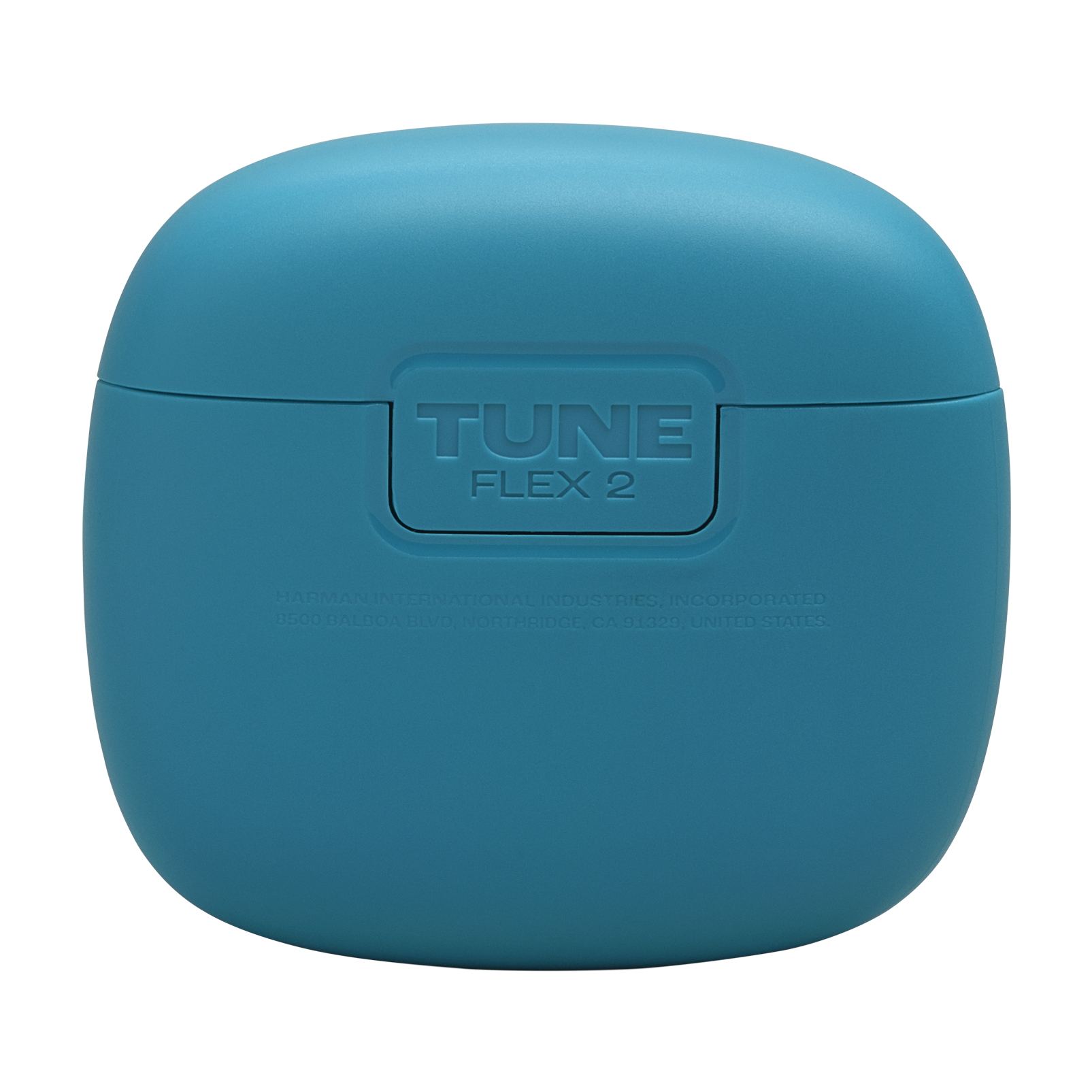 "TUNE FLEX 2" ve JBL bilgileri bulunan kapalı mavi şarj kutusu.
