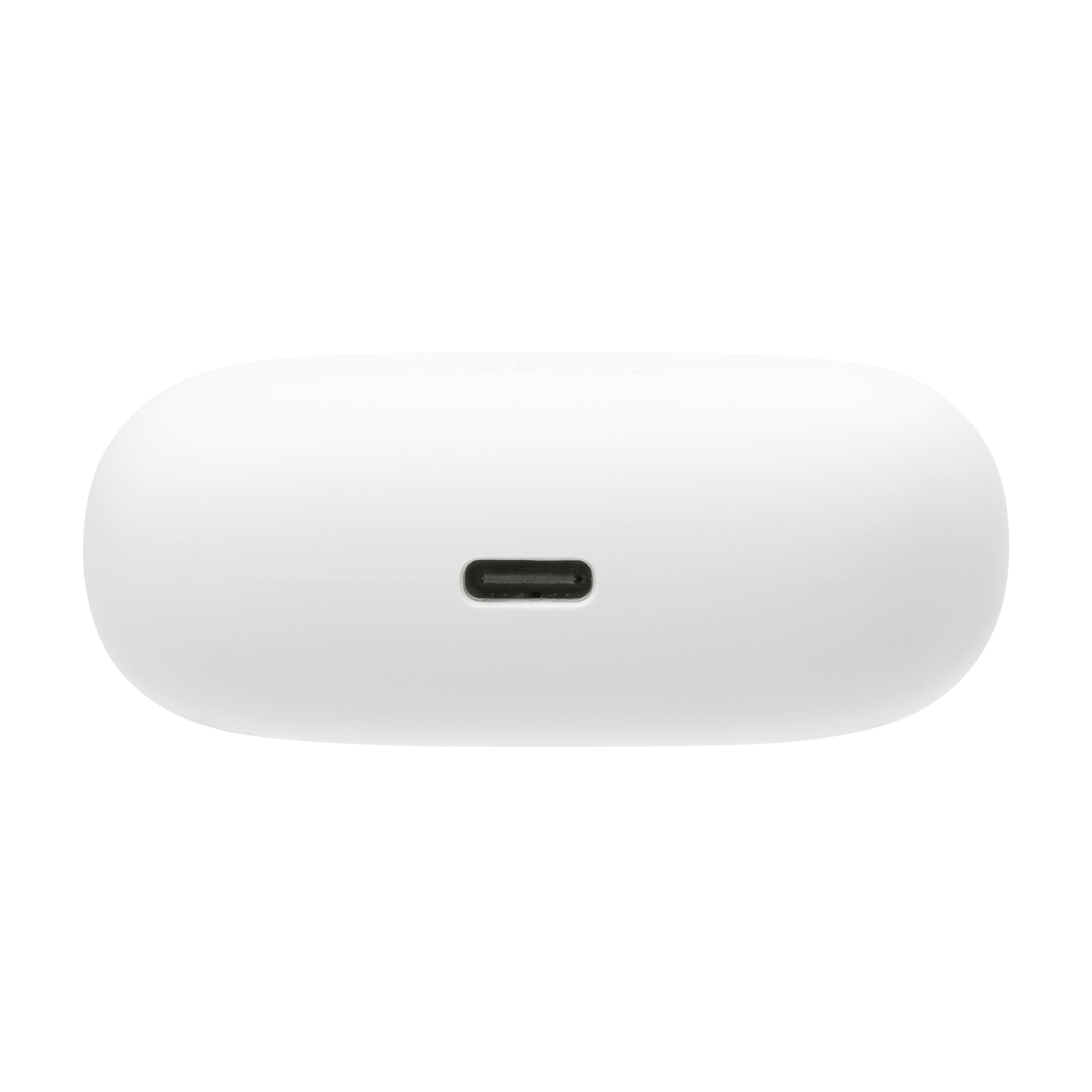 USB-C bağlantı noktasına sahip kulaklıklar için beyaz şarj kutusu.
