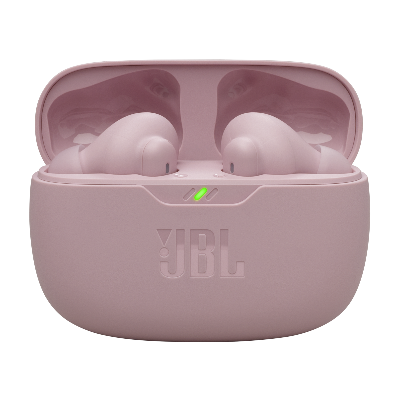 Pembe JBL kulaklıklar şarj kutusunda.