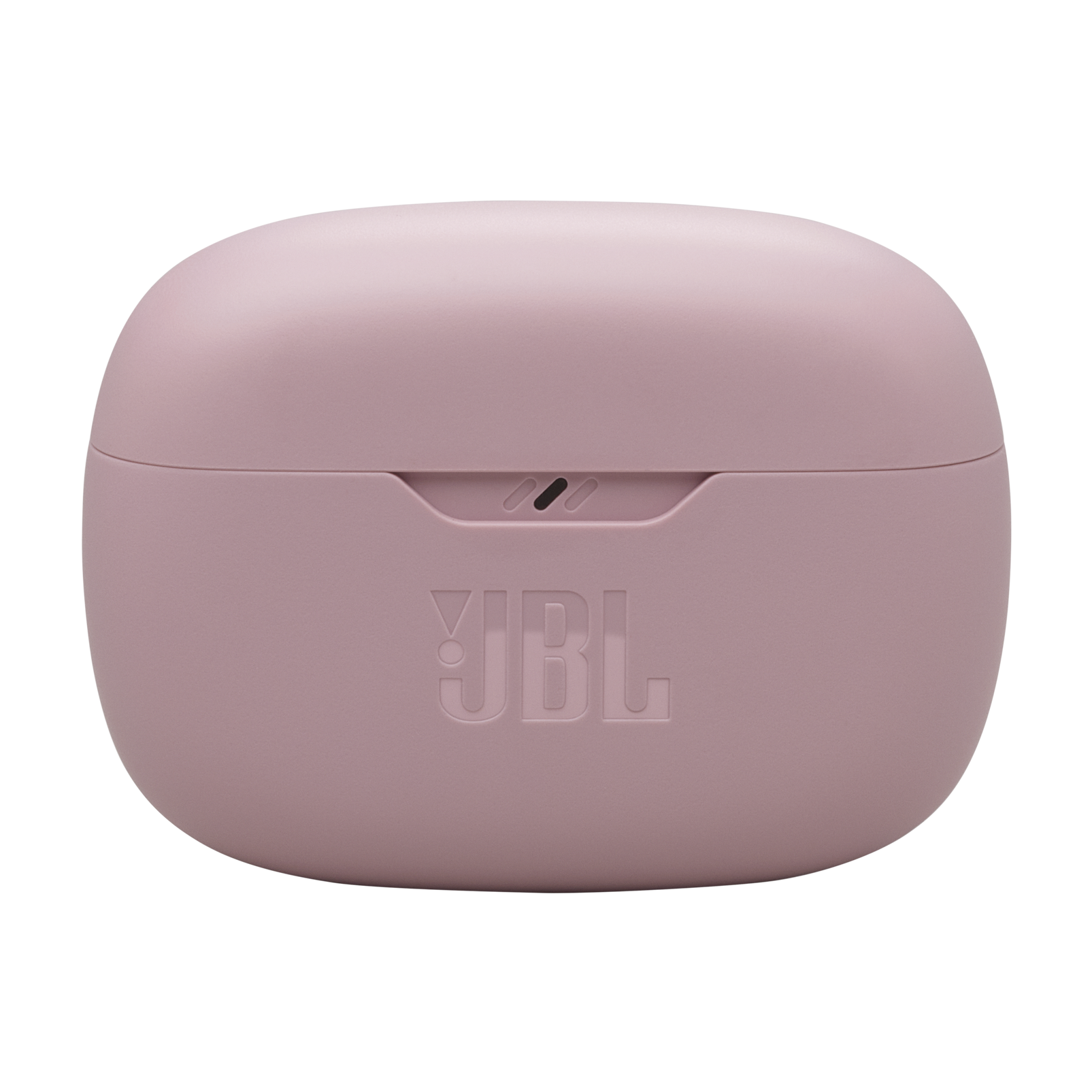 Beyaz zemin üzerinde JBL logosu olan kapalı pembe şarj kutusu.