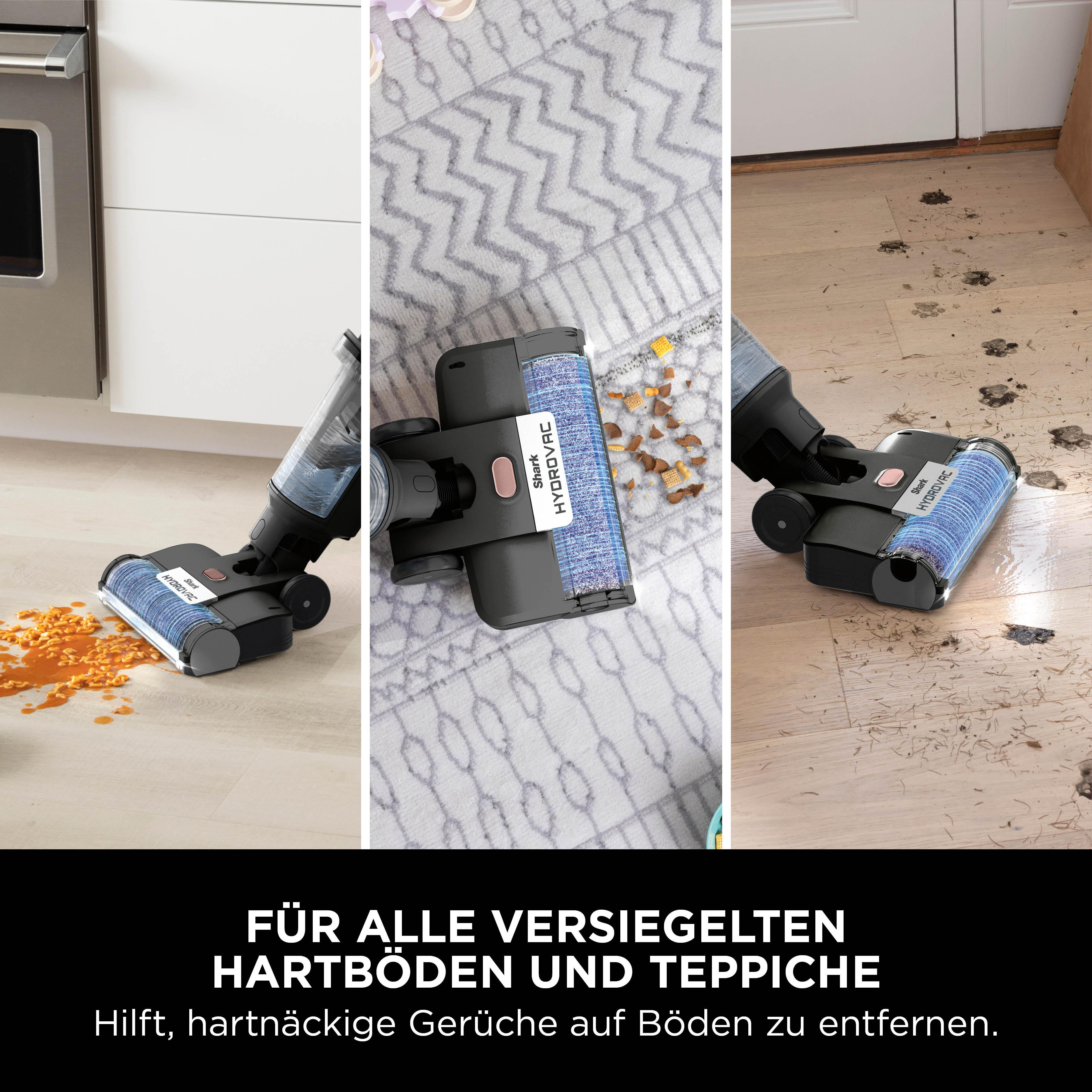 Shark Hydrovac Reiniger reinigt verschiedene Bodenoberflächen.
