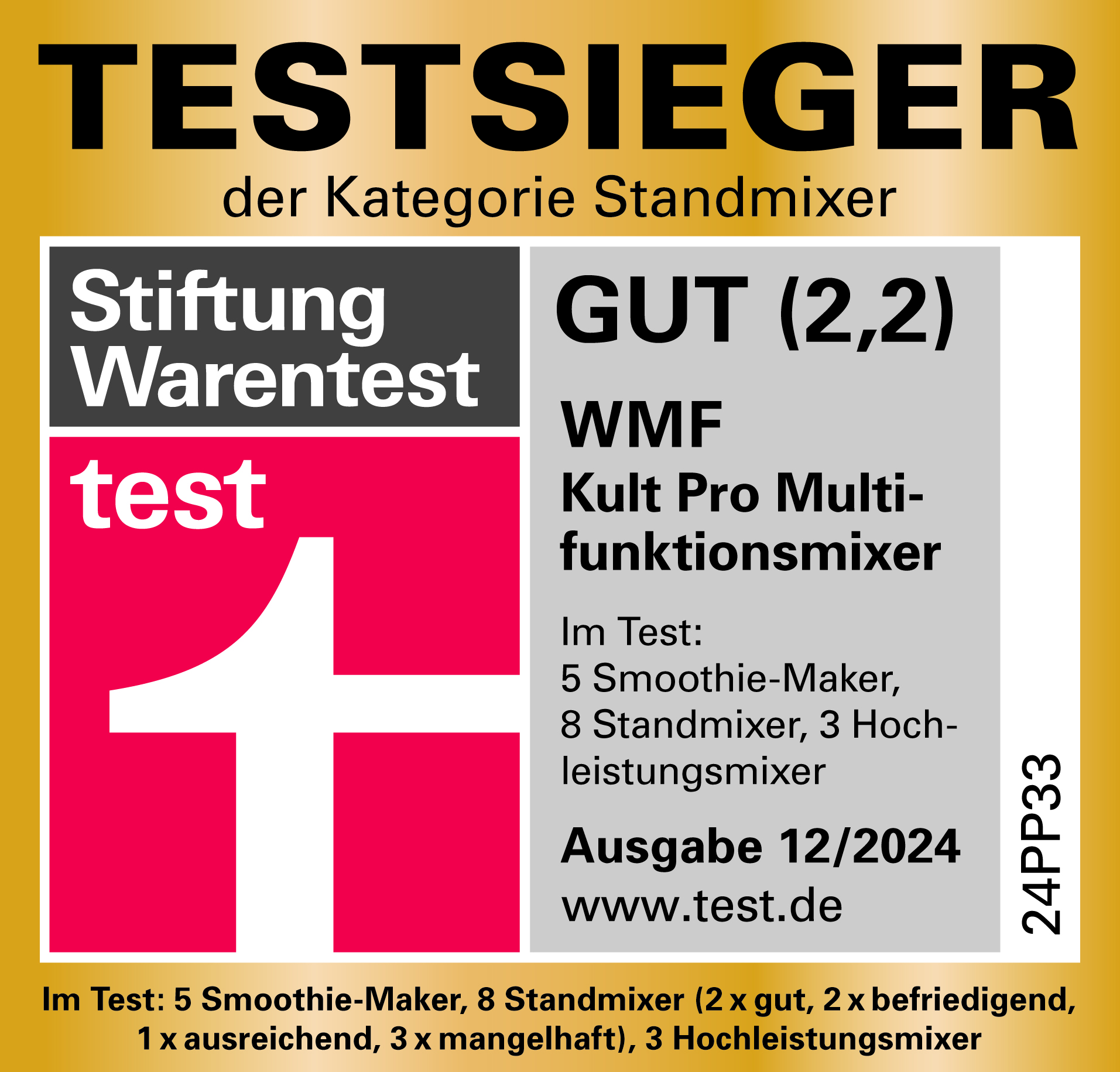 Testsieger. Gut (2,2). WMF Kult Pro Multifunktionsmixer. Ausgabe 12/2024. Stiftung Warentest.