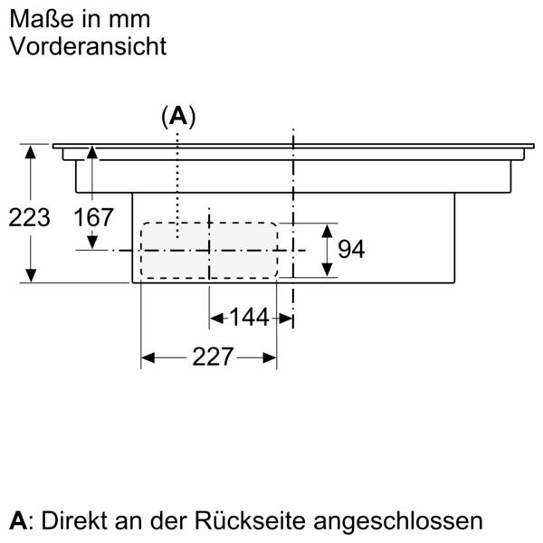 Technische Zeichnung eines Bosch Küchengeräts, Draufsicht mit Abmessungen.