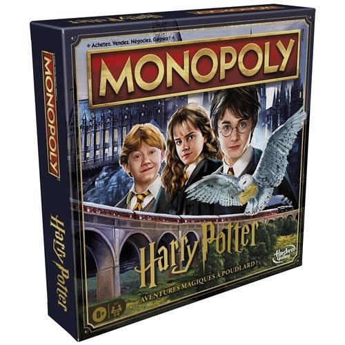Monopoly Harry Potter board game box showing Harry, Ron, and Hermione.
