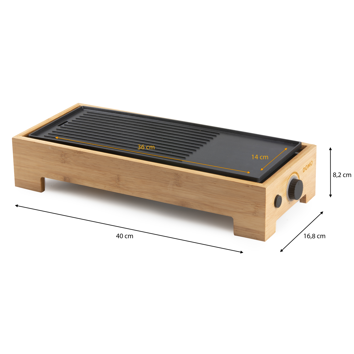 A wooden base with a black grill, with dimensions shown.