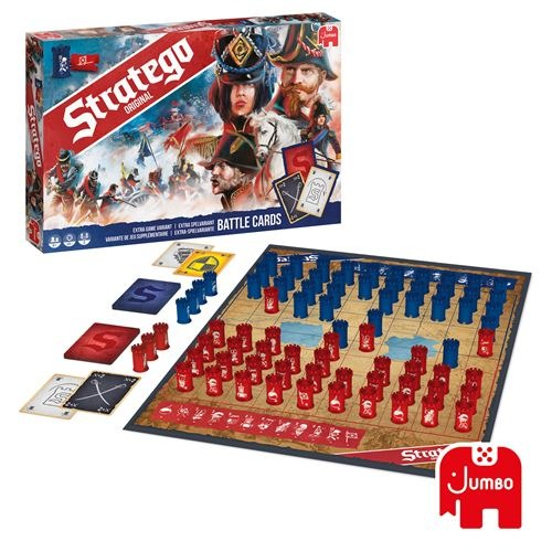 Een bordspeldoos met componenten op een tafel.