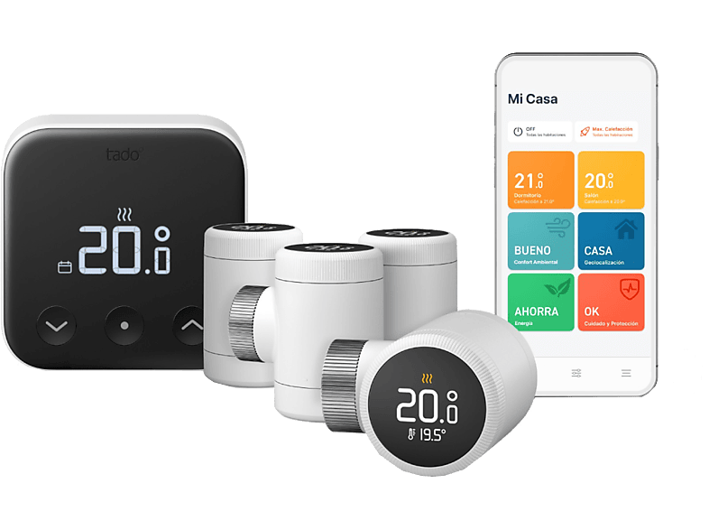 Termostato | Kit de inicio Termostato inteligente X cableado + 4 Cabezales termostáticos inteligentes X