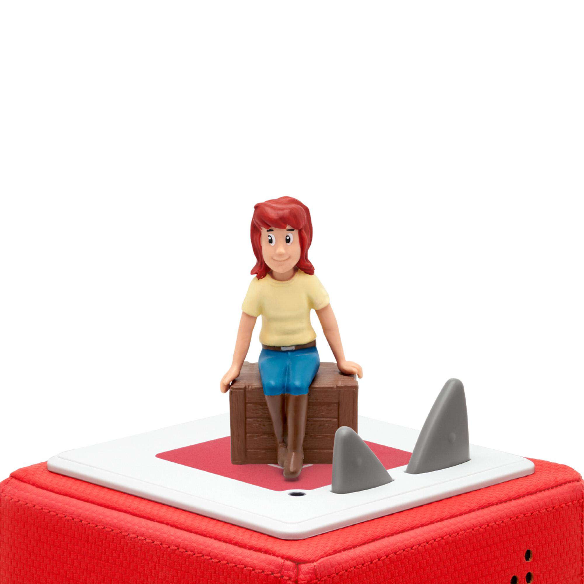 Ein Cartoon-Bild mit einem Ritter und zwei Figuren in Blau, Rosa und Gelb.