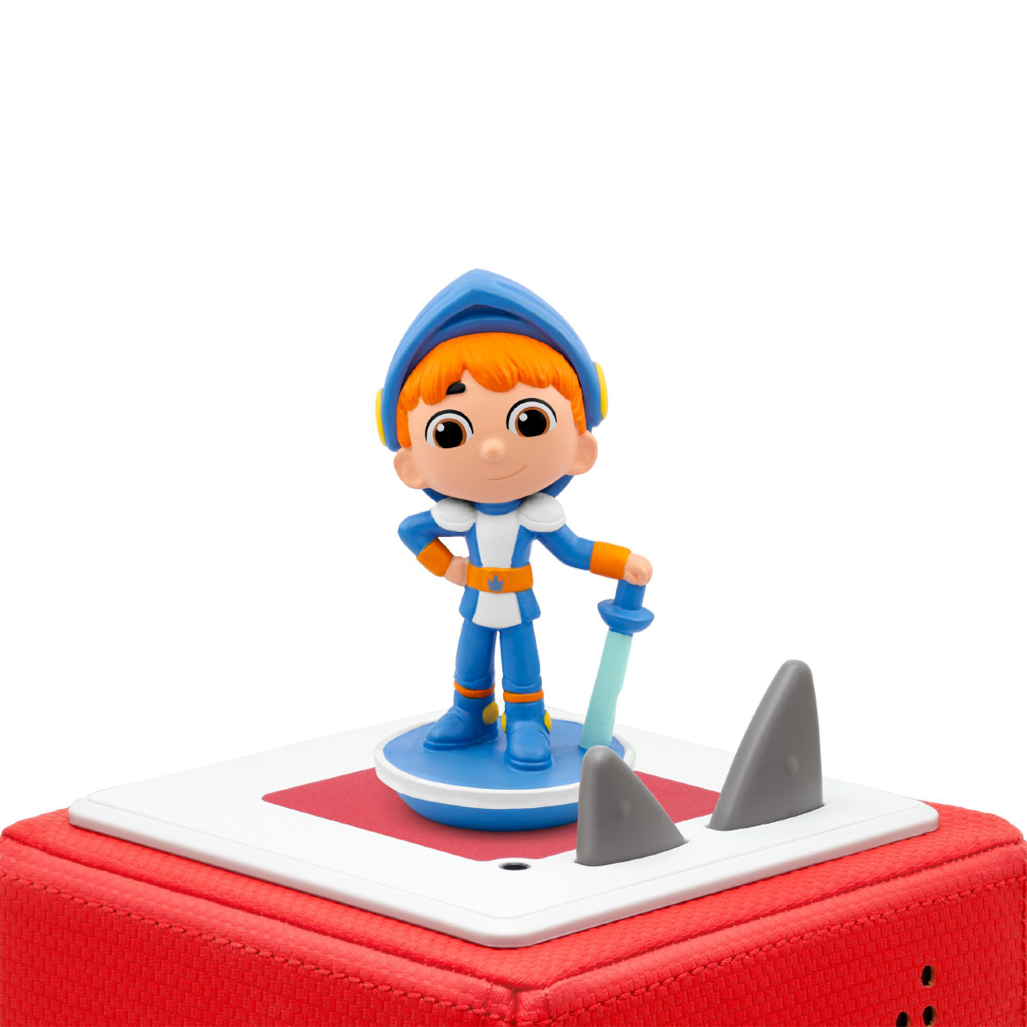 Spielfigur eines Ritters auf einem roten Block.