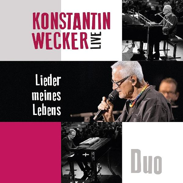 Albumcover, Konstantin Wecker live, mit mehreren Bildern von ihm bei der Aufführung.