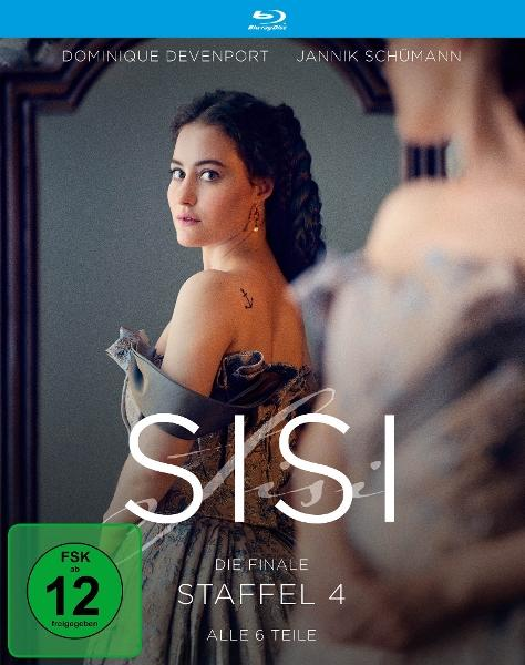 Eine Frau in einem Kleid blickt über die Schulter, Sisi Staffel 4 Blu-ray Cover.