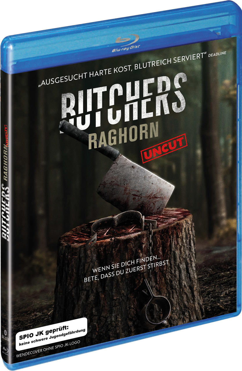 Blaue Blu-ray-Disc-Hülle, Cover mit Hackmesser auf einem Baumstumpf.