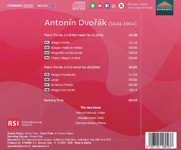 CD-Cover mit Text: Antonín Dvořák, Klaviertrio Nr. 1 & 2. Listet Sätze, Spieldauer und Interpreten auf.