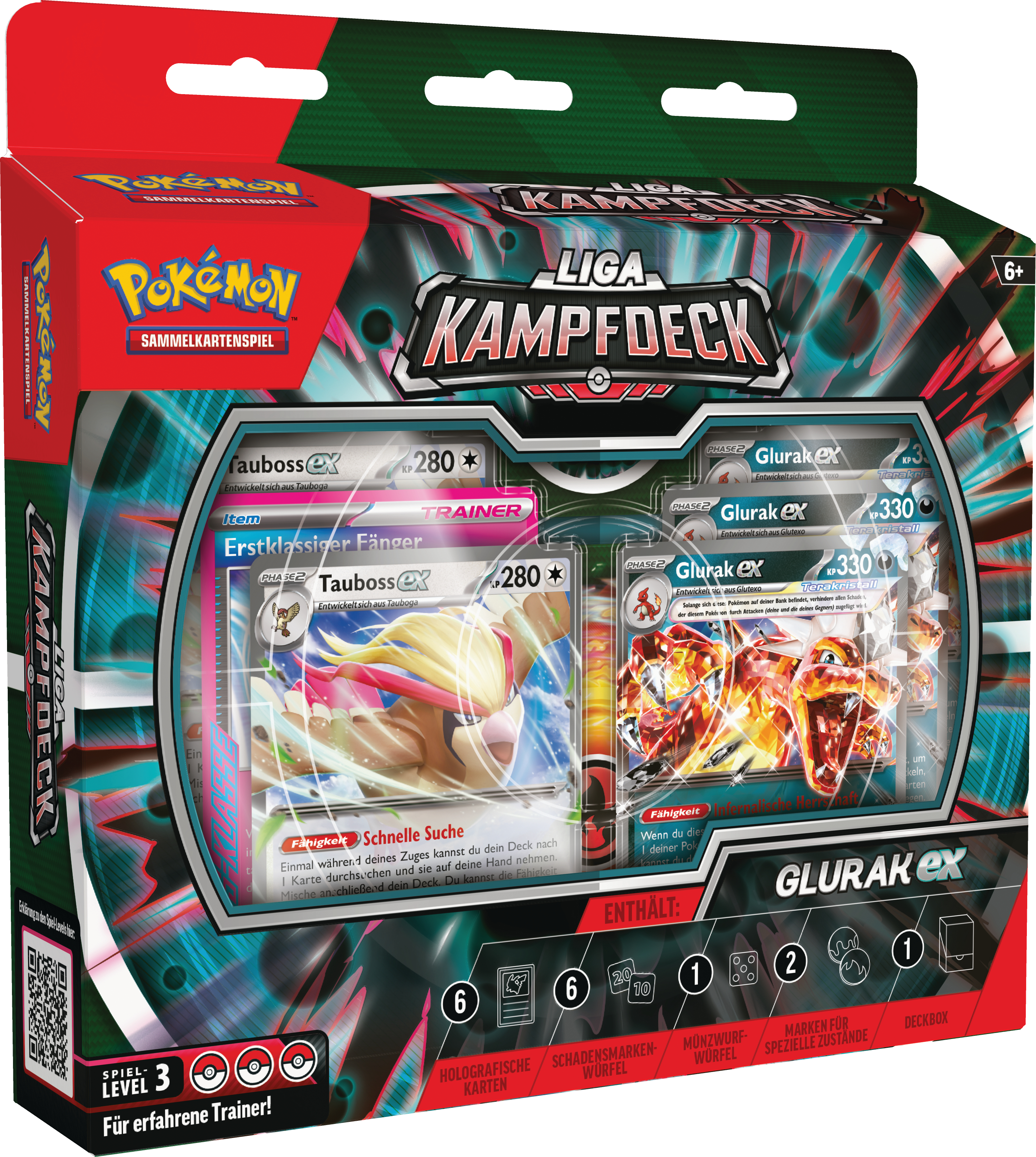 Eine Box mit Pokémon-Sammelkarten, mit verschiedenen sichtbaren Karten.