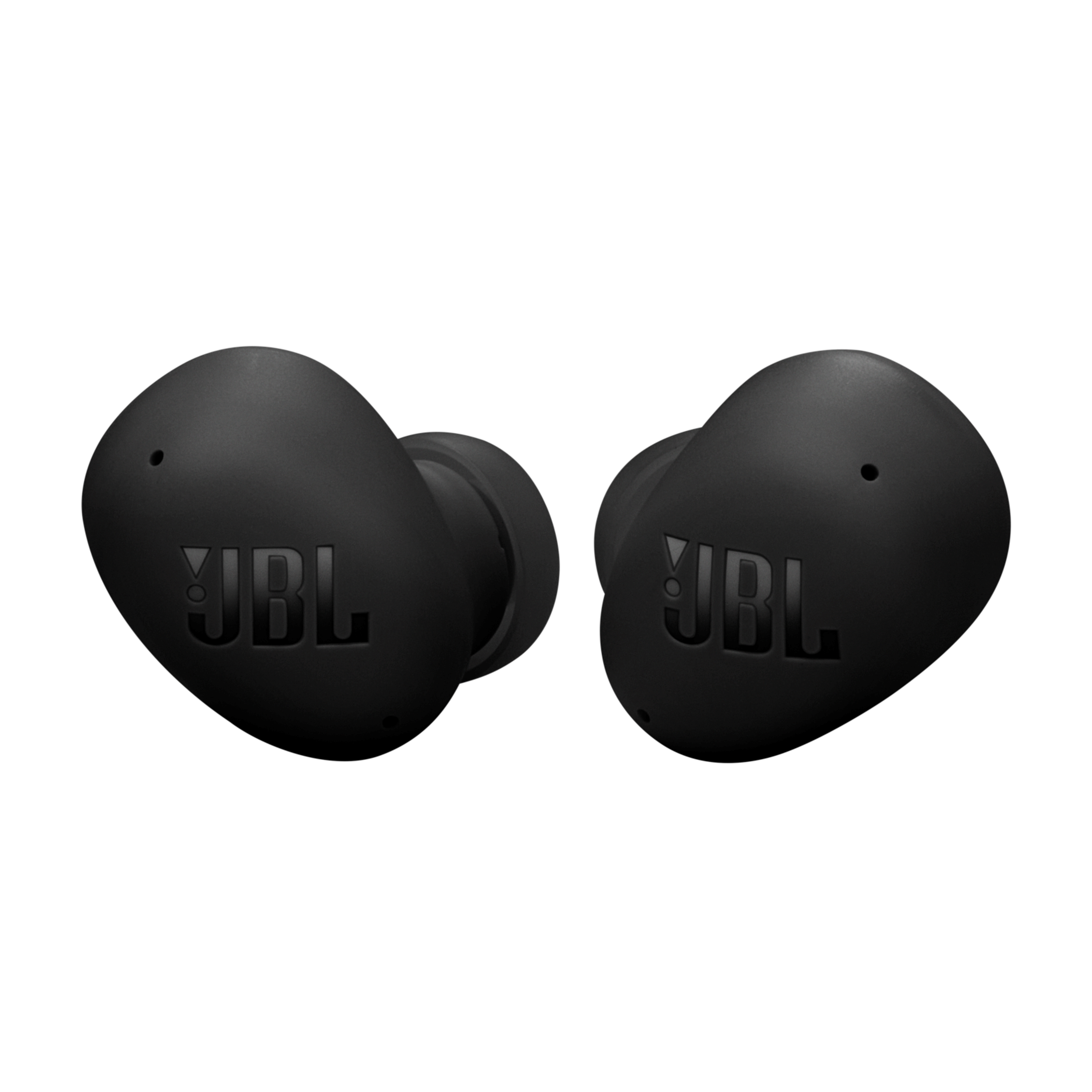 Siyah arka plan üzerinde iki siyah JBL kulaklık.