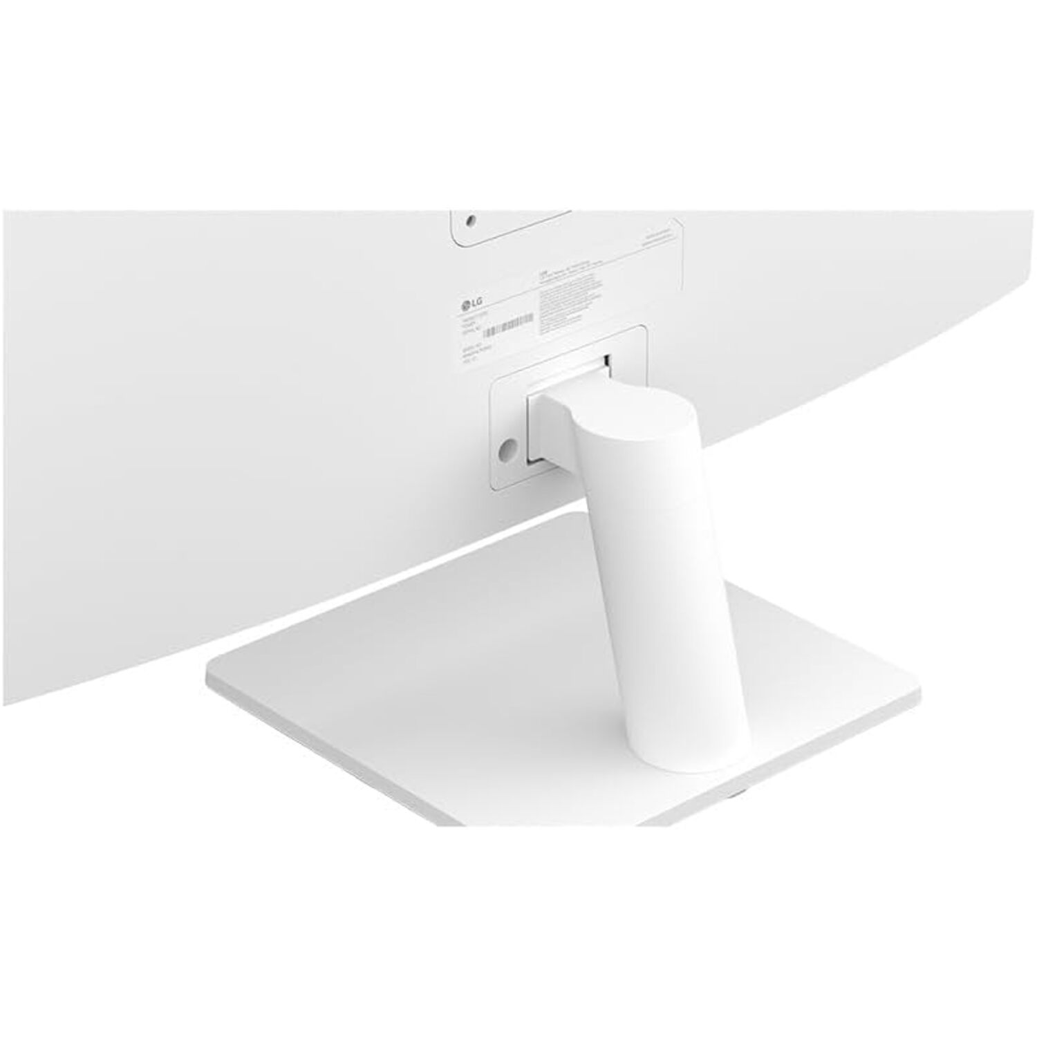 Back of white monitor with stand and LG logo.