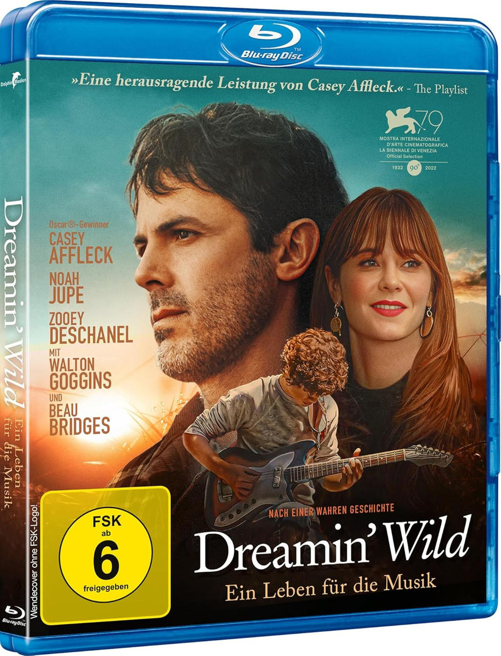 Blu-ray-Cover des Films Dreamin' Wild. Mit Casey Affleck, Zooey Deschanel und einem jungen Gitarristen.